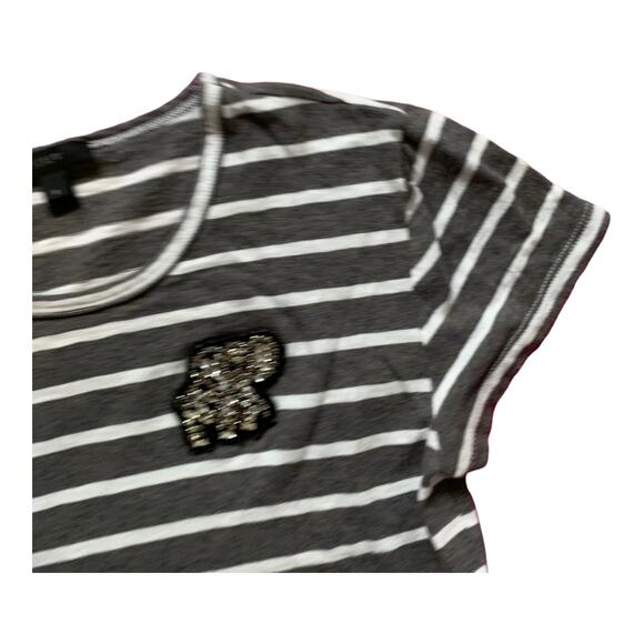 J. Crew Women's Striped Rhinestone Short Sleeve T Shirt Black White Size Small - Picture 3 of 7